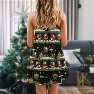 Christmas Santa Claus Big Night - V-neck Sleeveless Cami Dress - Owl Ohh - Owl Ohh