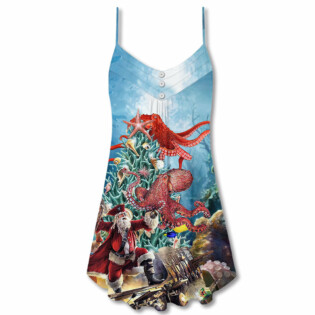 Octopus And Santa Merry Chrismas - V-neck Sleeveless Cami Dress - Owl Ohh - Owl Ohh