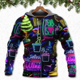 Wine Christmas Neon Art Drinking - Hoodie - Owl Ohh - Owl Ohh