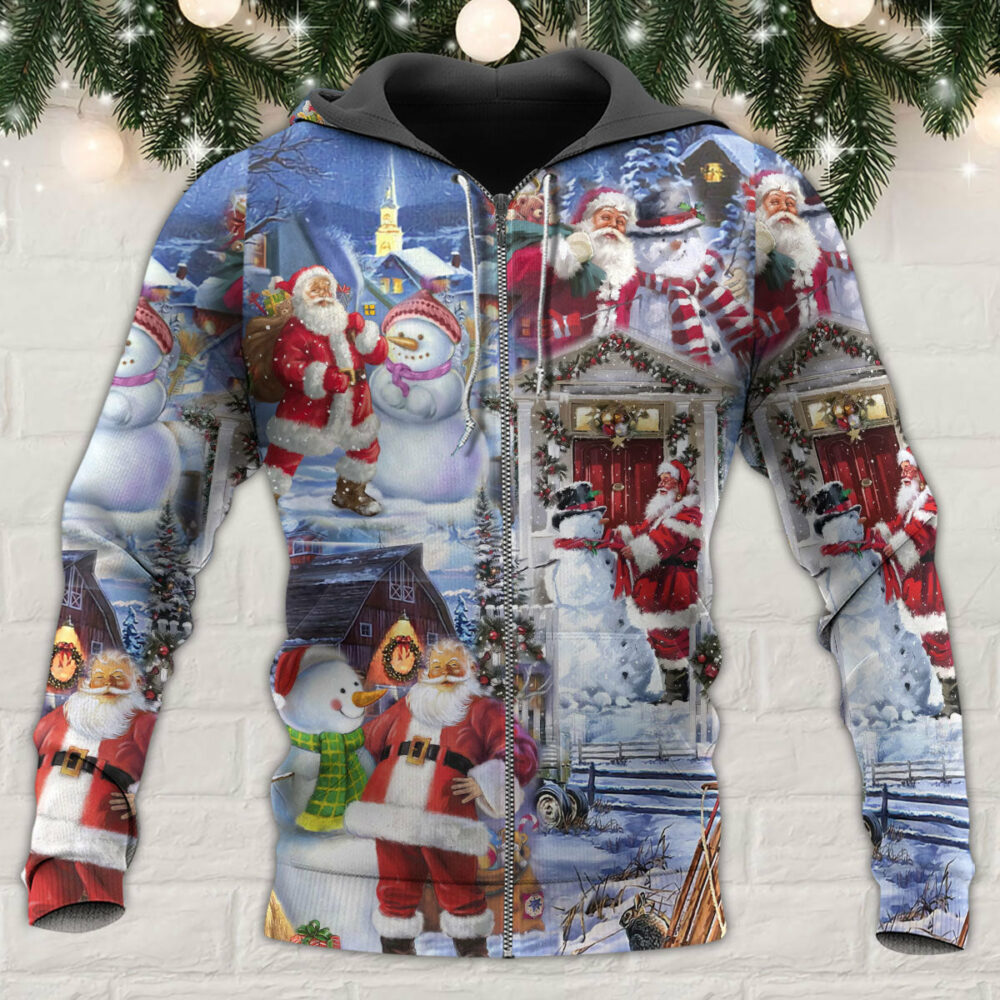 Santa And Snowman Happy Holiday Christmas - Hoodie - Owl Ohh - Owl Ohh