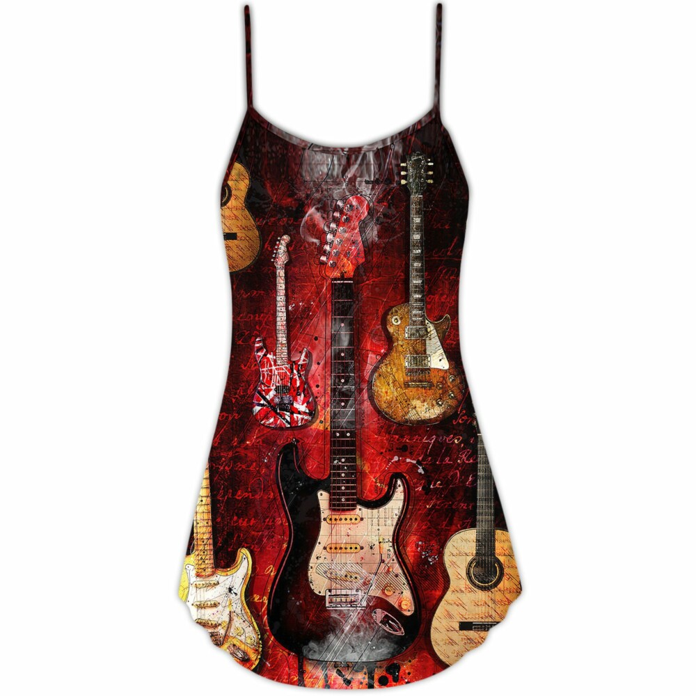 Halloween Guitar Abstract Guitar Art Style - V-neck Sleeveless Cami Dress - Owl Ohh - Owl Ohh