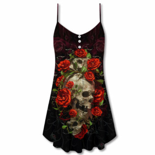 Skull And Roses Art - V-neck Sleeveless Cami Dress - Owl Ohh - Owl Ohh