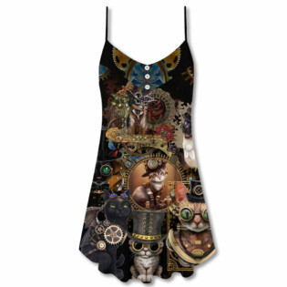 Cat Steampunk Art Keep Calm And Steampunk - V-neck Sleeveless Cami Dress - Owl Ohh - Owl Ohh
