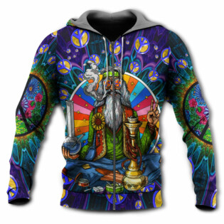 Hippie Peace Sign Old Man Smoking Weed - Hoodie - Owl Ohh - Owl Ohh