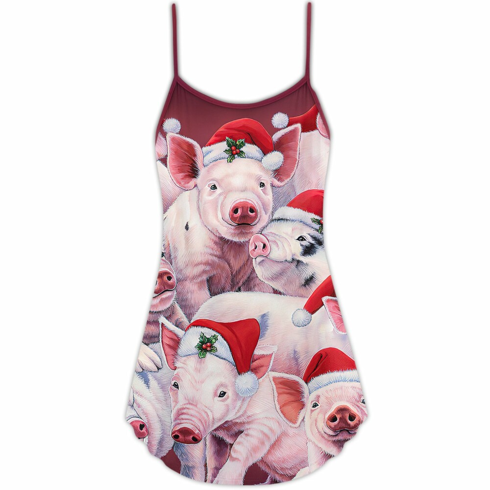 Christmas Piggies Funny Xmas Is Coming Art Style - V-neck Sleeveless Cami Dress - Owl Ohh - Owl Ohh