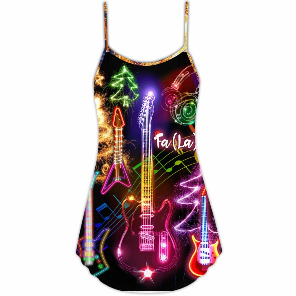Christmas Guitar Tree Happy Glow Light Style - V-neck Sleeveless Cami Dress - Owl Ohh - Owl Ohh