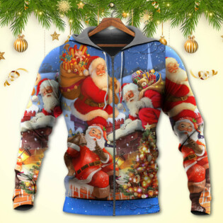 Christmas Up On Rooftop Santa Claus Art Style - Hoodie - Owl Ohh - Owl Ohh