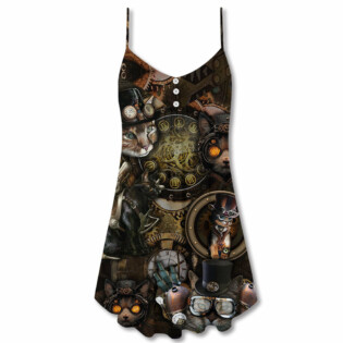 Cat Steampunk Art It's All About Magic - V-neck Sleeveless Cami Dress - Owl Ohh - Owl Ohh