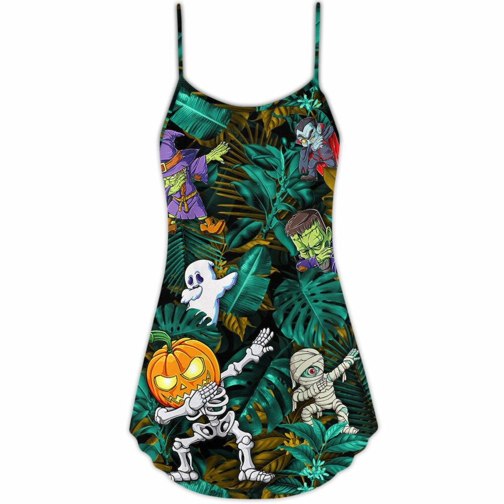 Halloween Dabbing Skeleton Zombie Style - V-neck Sleeveless Cami Dress - Owl Ohh - Owl Ohh