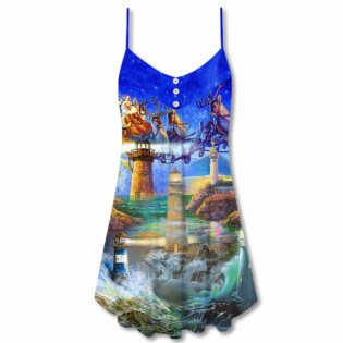 Lighthouse Christmas Santa Shine Like A Lighthouse - V-neck Sleeveless Cami Dress - Owl Ohh - Owl Ohh