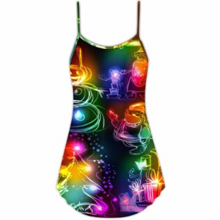 Christmas Santa Claus Tree Snowman Neon Light Style - V-neck Sleeveless Cami Dress - Owl Ohh - Owl Ohh