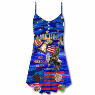 America Let Freedom Reign Merry Christmas - V-neck Sleeveless Cami Dress - Owl Ohh - Owl Ohh