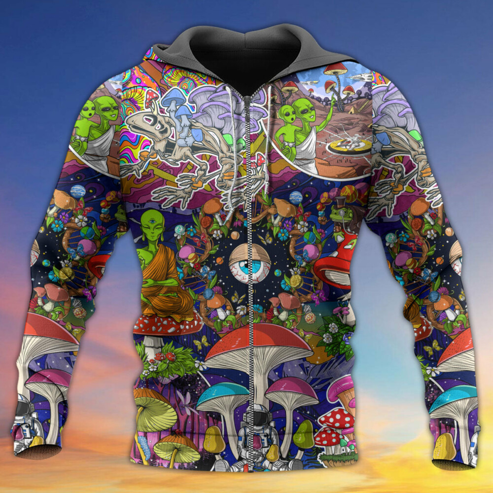 Hippie Mushroom Aliens Stay Hippie Colorful Art - Hoodie - Owl Ohh - Owl Ohh