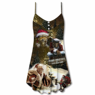Skull Merry Xmas And Happy New Year - V-neck Sleeveless Cami Dress - Owl Ohh - Owl Ohh