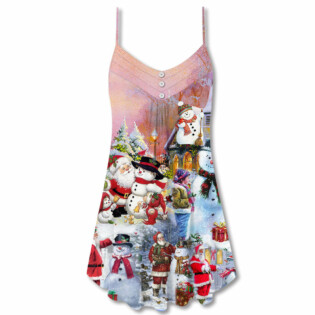 Santa And Snowman Christmas Snow Village - V-neck Sleeveless Cami Dress - Owl Ohh - Owl Ohh