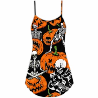 Halloween Skeleton Pumpkin Scary - V-neck Sleeveless Cami Dress - Owl Ohh - Owl Ohh