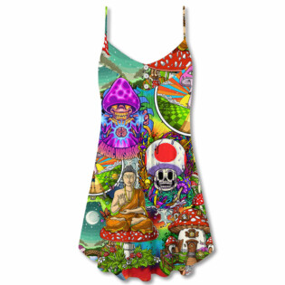 Hippie Mushroom Peace Colorful Let It Be - V-neck Sleeveless Cami Dress - Owl Ohh - Owl Ohh