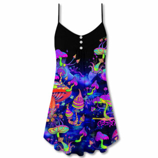 Hippie Mushroom Galaxy Neon Colorful Art - V-neck Sleeveless Cami Dress - Owl Ohh - Owl Ohh