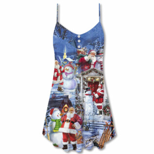 Santa And Snowman Happy Holiday Christmas - V-neck Sleeveless Cami Dress - Owl Ohh - Owl Ohh