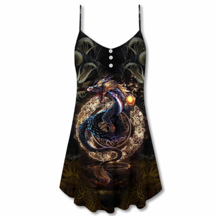 Dragon Golden Japanese Dragon - V-neck Sleeveless Cami Dress - Owl Ohh - Owl Ohh