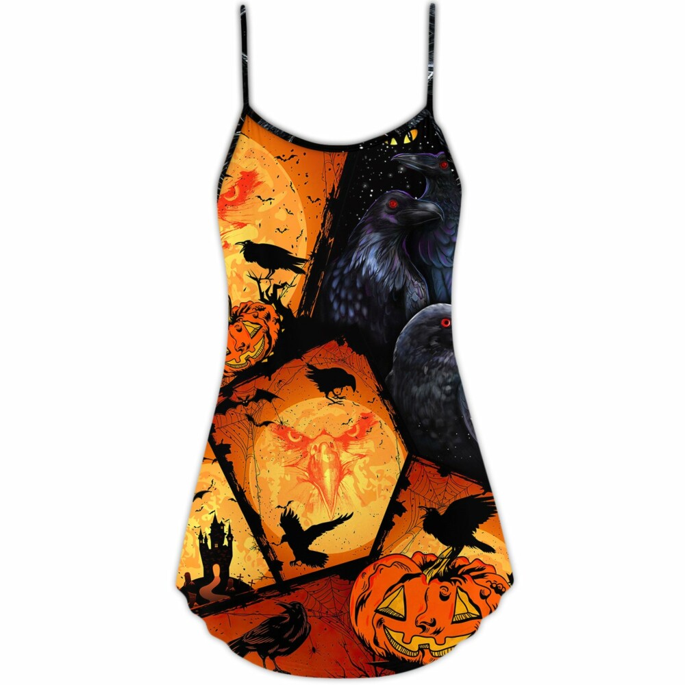 Halloween Raven Pumpkin Scary - V-neck Sleeveless Cami Dress - Owl Ohh - Owl Ohh