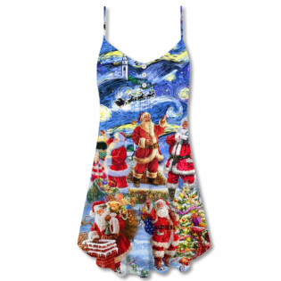 Christmas Santa Snow Night Merry Xmas - V-neck Sleeveless Cami Dress - Owl Ohh - Owl Ohh