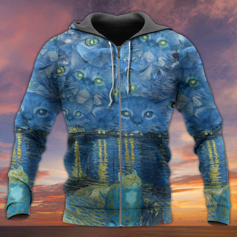 Cat Starry Night Art - Hoodie - Owl Ohh - Owl Ohh