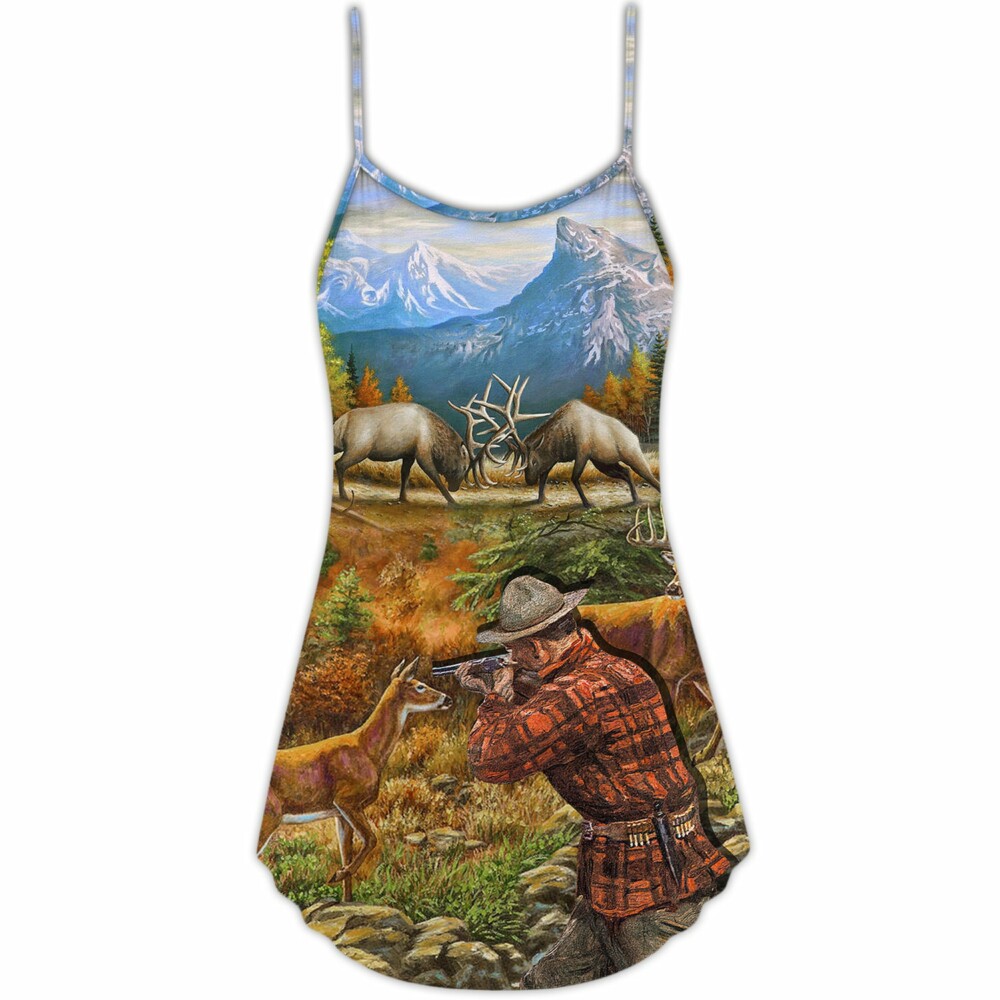 Hunting Deer Cool Art Style - V-neck Sleeveless Cami Dress - Owl Ohh - Owl Ohh