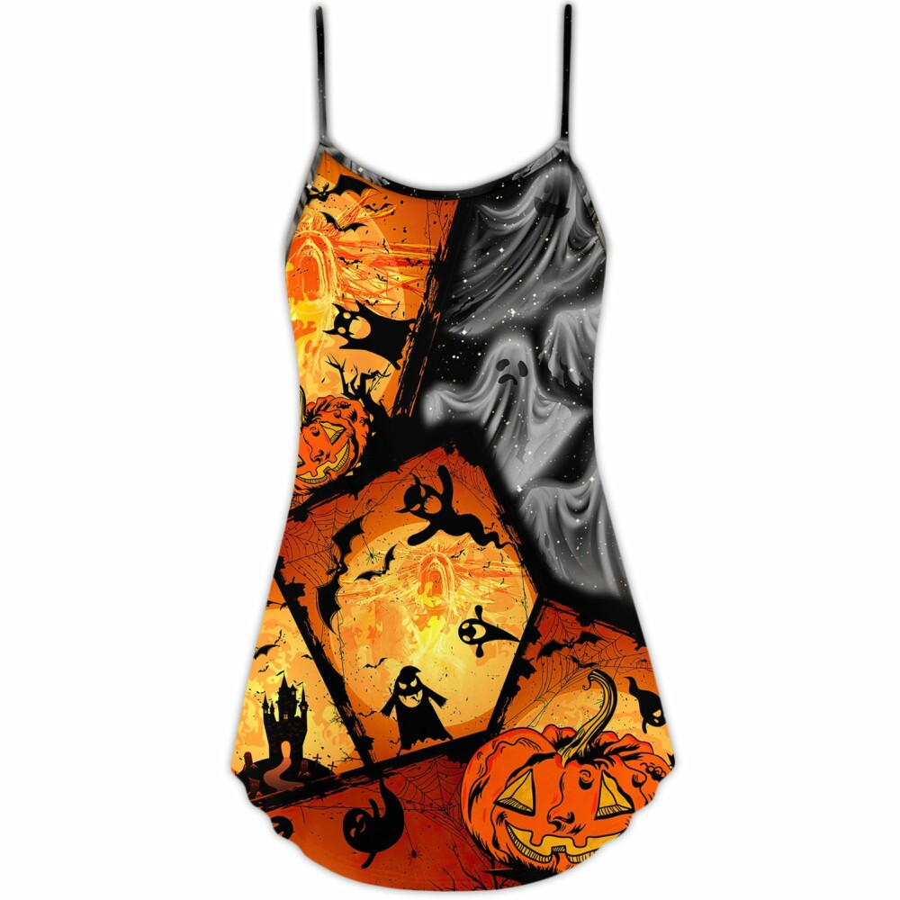 Halloween Ghost Pumpkin Scary - V-neck Sleeveless Cami Dress - Owl Ohh - Owl Ohh