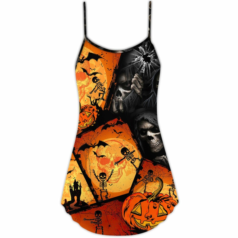 Halloween Skull Pumpkin Scary - V-neck Sleeveless Cami Dress - Owl Ohh - Owl Ohh