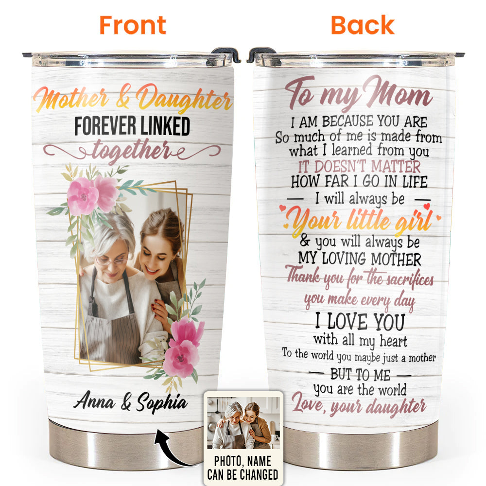 Mother's Day Mother And Daughter Forever Linked Together Custom Photo Personalized - Tumbler - Personalized Photo Gifts - Owl Ohh