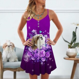 Dog Purple Rose Butterfly Shih Tzu - Summer Dress - Owl Ohh - Owl Ohh