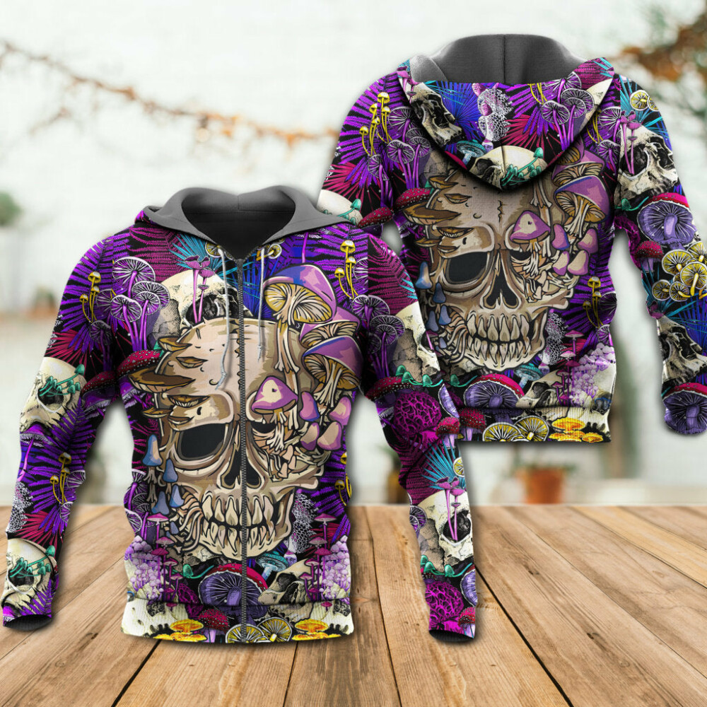 Mushroom Crazy Bright Magic Psychedelic Skull - Hoodie - Owl Ohh - Owl Ohh
