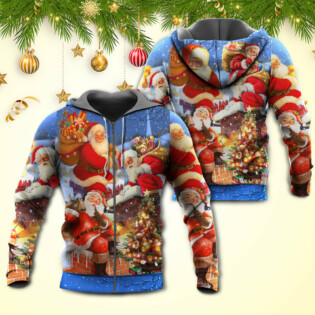 Christmas Up On Rooftop Santa Claus Art Style - Hoodie - Owl Ohh - Owl Ohh