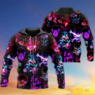 Skull Neon Art Happy Holiday - Hoodie - Owl Ohh - Owl Ohh