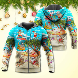 Christmas Santa Claus Chilling On The Beach Mele Kalikimaka Funny - Hoodie - Owl Ohh - Owl Ohh