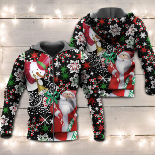 Christmas Snowyday With Santa And Snowman - Hoodie - Owl Ohh - Owl Ohh