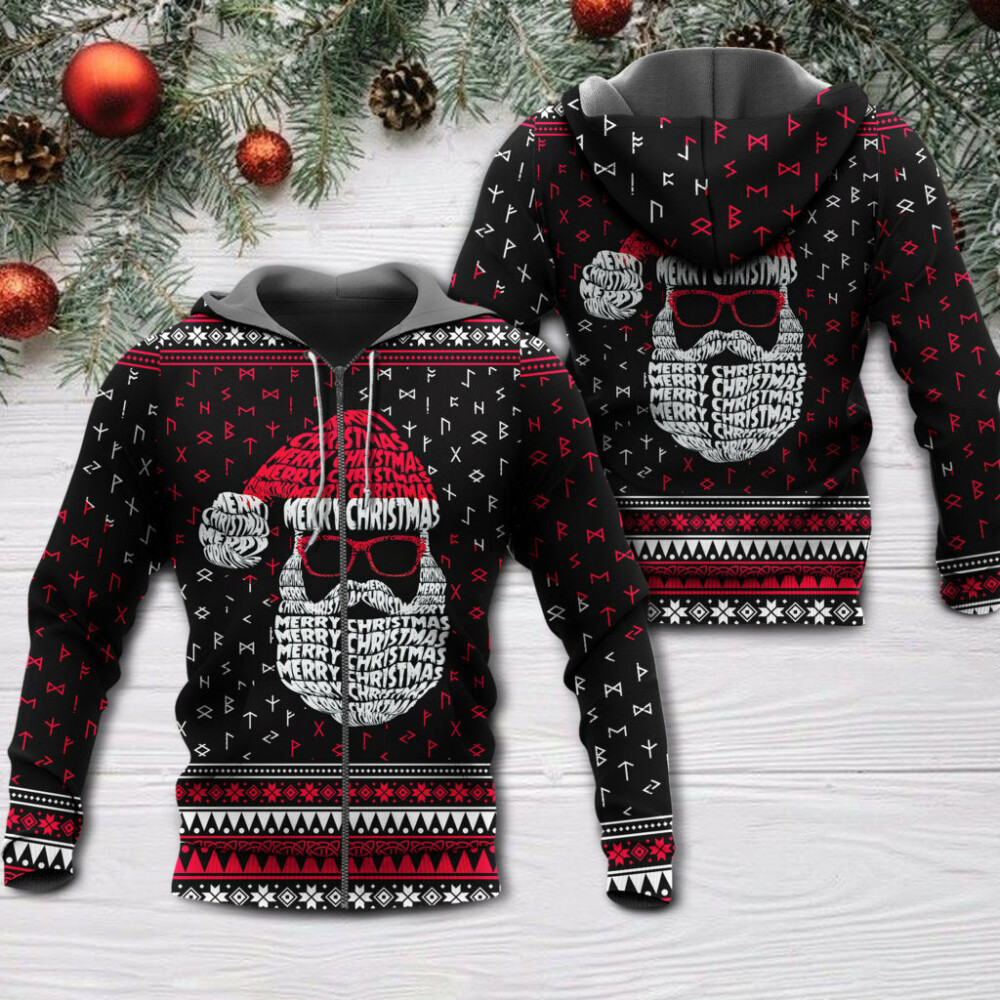 Christmas Santa Claus Retro Viking Pattern - Hoodie - Owl Ohh - Owl Ohh