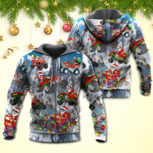 Christmas Funny Santa Claus Riding Red Truck Snow Mountain - Hoodie - Owl Ohh - Owl Ohh