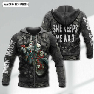 Motorcycle Couple Skull She Keeps Me Wild Personalized - Hoodie - Owl Ohh - Owl Ohh