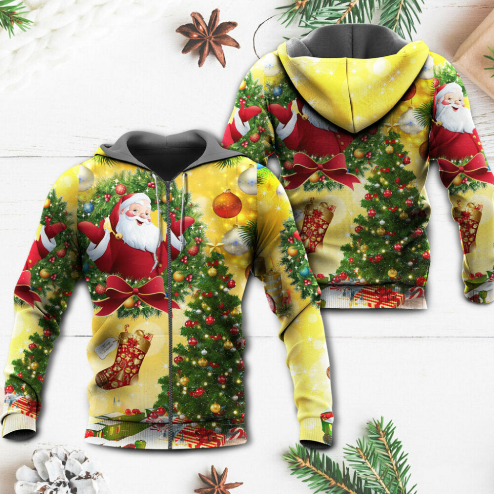 Christmas Tree Yellow Santa Claus - Hoodie - Owl Ohh - Owl Ohh