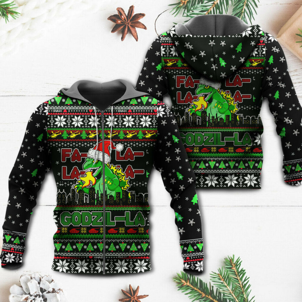 Christmas Godzila Falalalala Xmas - Hoodie - Owl Ohh - Owl Ohh