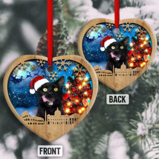 Christmas Black Cat Happy Xmas Light Santa Claus Decor Tree Hanging - Heart Ornament - Owl Ohh - Owl Ohh