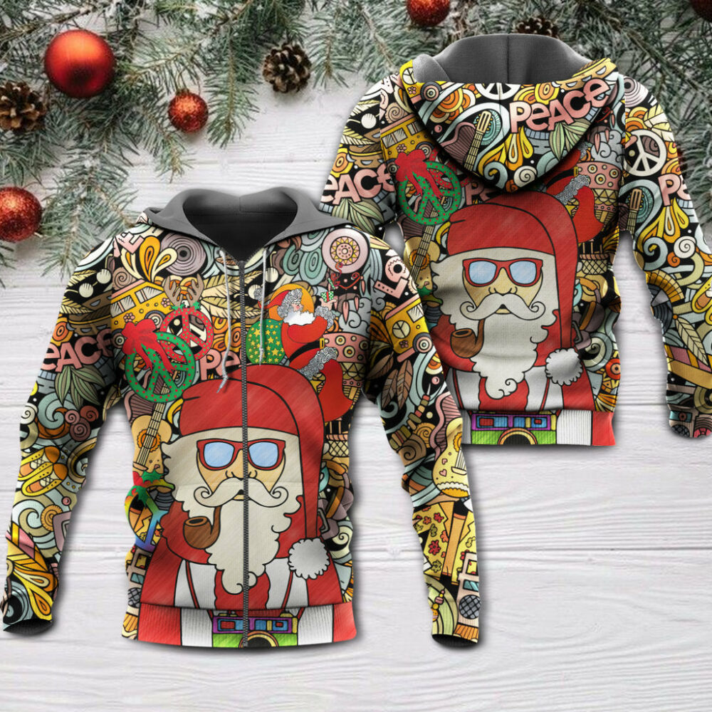 Christmas Hippie Santa Claus Love & Peace Cartoon Style - Hoodie - Owl Ohh - Owl Ohh