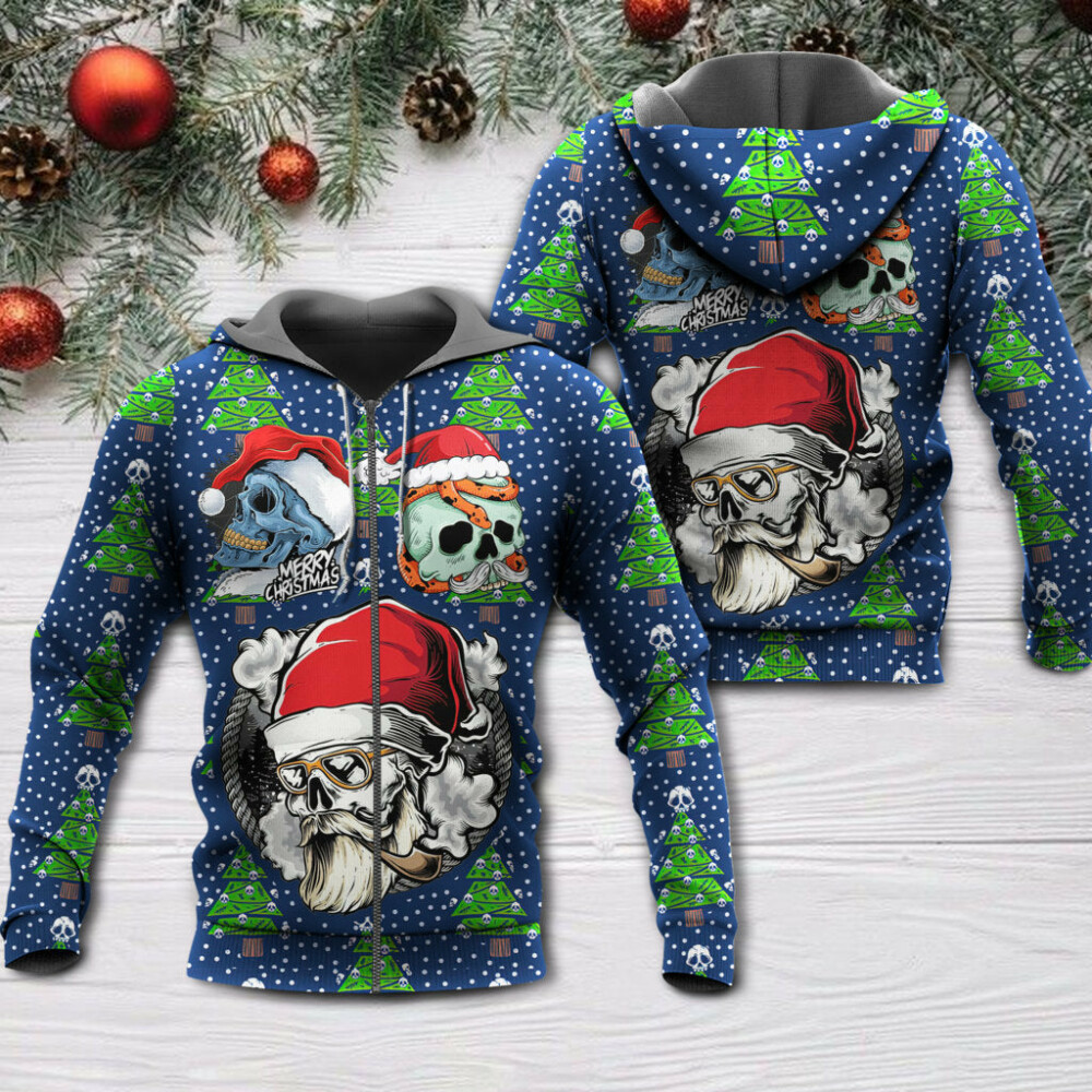Christmas Skull With Santa Hat Merry Christmas Snow - Hoodie - Owl Ohh - Owl Ohh