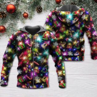 Christmas With Tree And Gift Cookies Gingerbread Man Neon Style - Hoodie - Owl Ohh - Owl Ohh