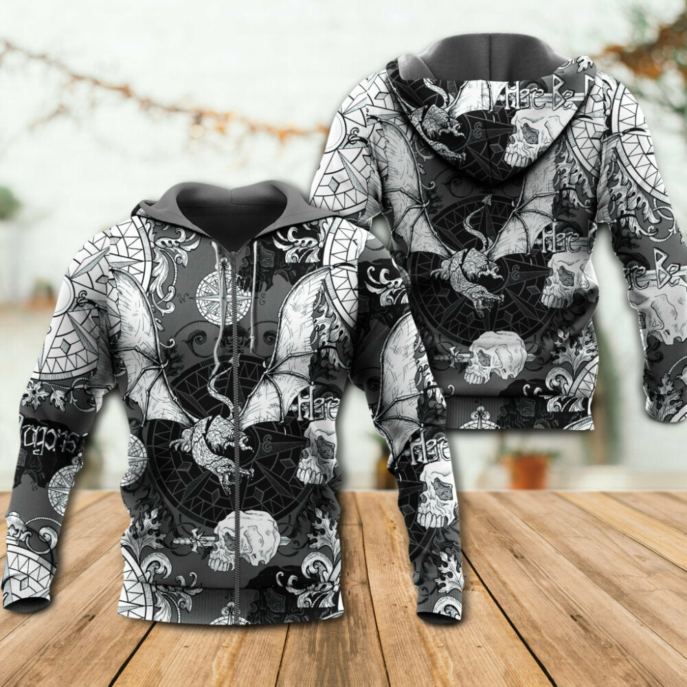 Dragon Snorting Fire Gothic Nautical Compass And Baroque - Hoodie - Owl Ohh - Owl Ohh