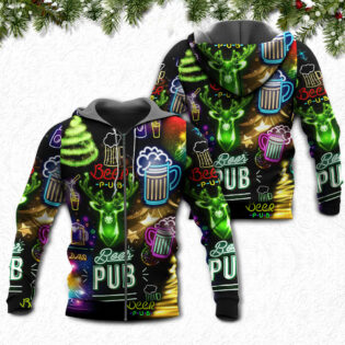 Beer Christmas Neon Art Drinking - Hoodie - Owl Ohh - Owl Ohh