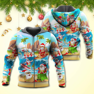 Christmas Santa Claus Play On The Beach Mele Kalikimaka Funny - Hoodie - Owl Ohh - Owl Ohh