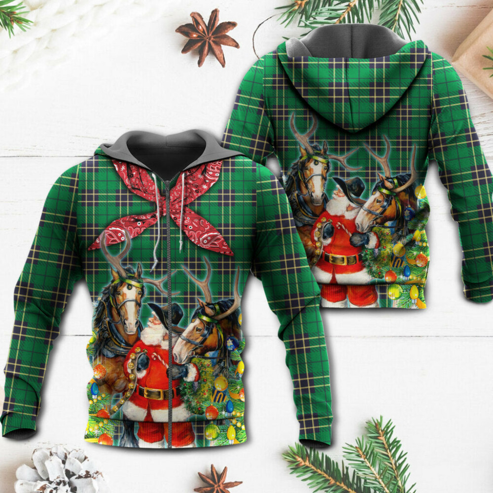 Christmas Santa Cowboy Christmas Green Style - Hoodie - Owl Ohh - Owl Ohh